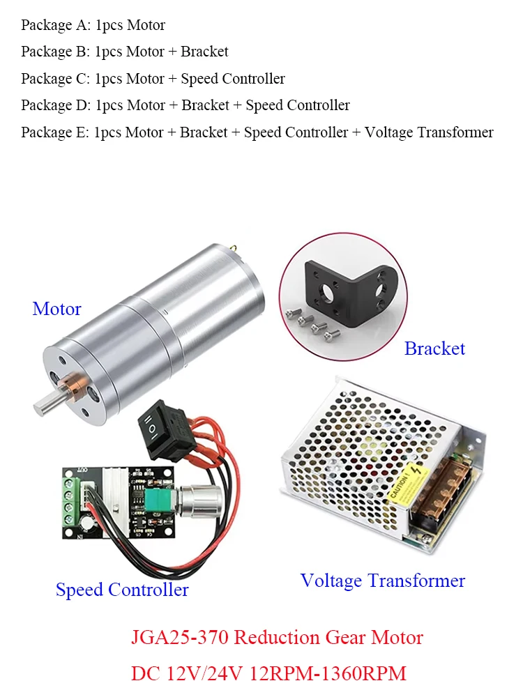 JGA25-370 DC 12V 24V 12 U/min-1360 U/min Untersetzung getriebe motor großes Drehmoment Hochleistungs-Schnecken getriebe motor Umkehr motor Getriebe motor