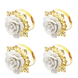 4/6 Pcs/Set, Napkin Ring, Party Party, White Rose DIY Hand-Decorated Gold Ring