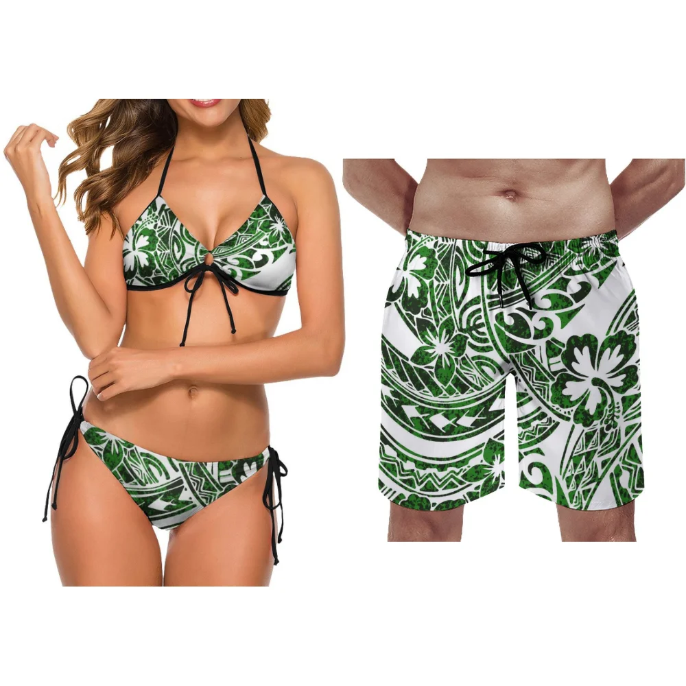 ชุดว่ายน้ําคู่ ชุดว่ายน้ําชายหาดแฟชั่น Custom-Made Polynesian Ethnic Print ชุดว่ายน้ําปาร์ตี้คู่ ชุดท่องคู่ใหม่