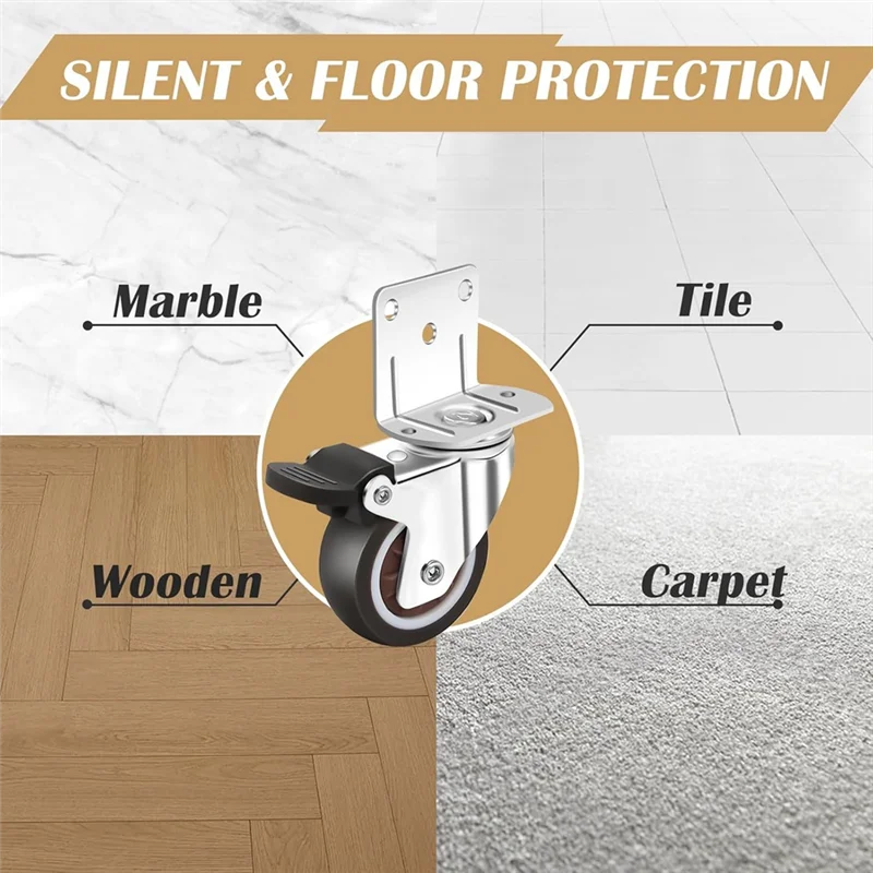 Side Mount Casters,Casters Set Of 4 With Brake,L-Shape Plate Small Wheels For Furniture,Cabinet Casters-TFBC