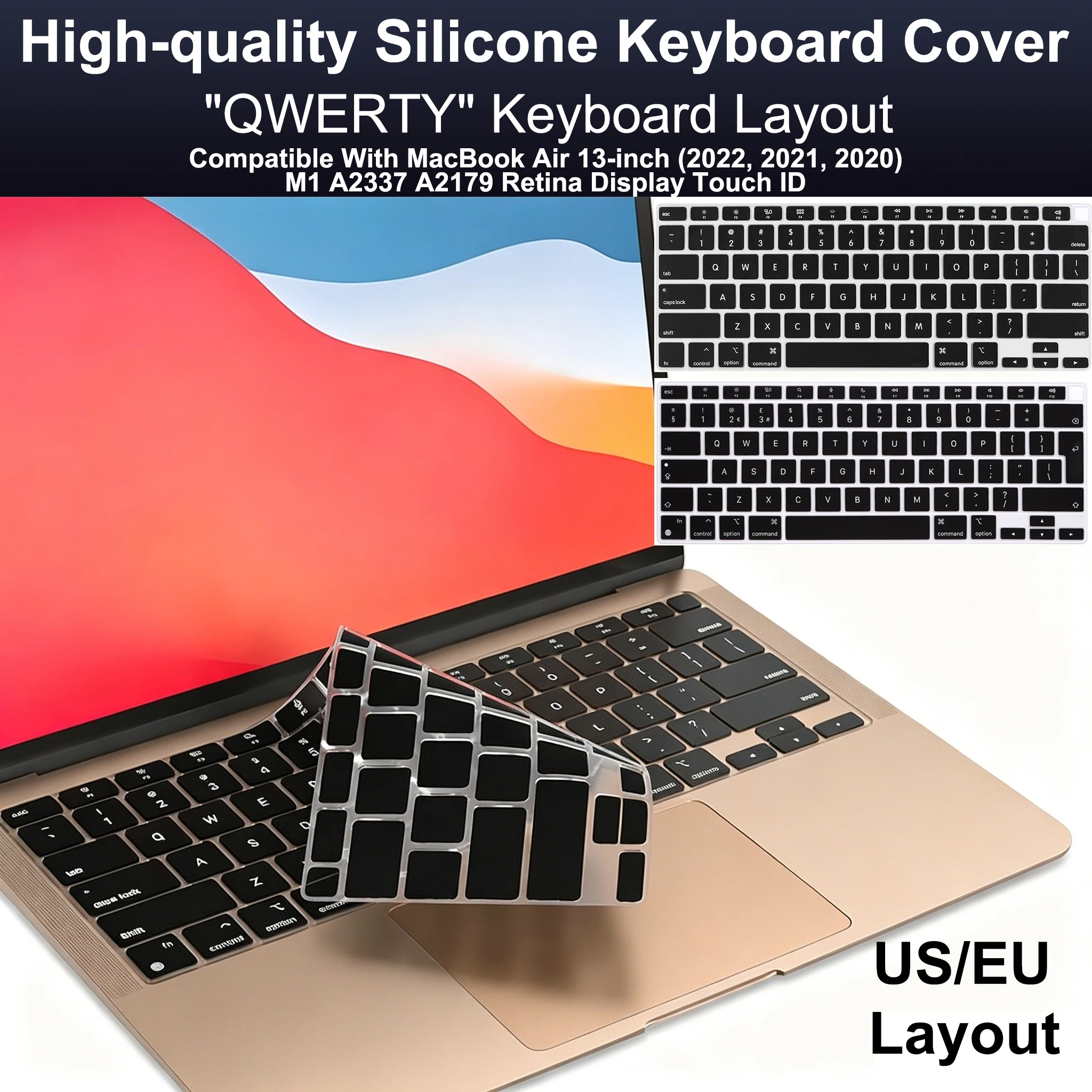 English QWERTY Silicone Keyboard Cover For MacBook Air 13inch 2022 2021 2020 Release A2337 M1 A2179 Retina Display With Touch ID