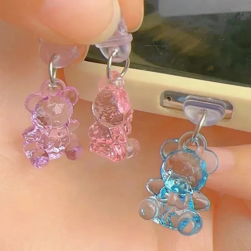 Kawaii Phone Dust Plug Charm Acrylic Bear Jack Dust Protection Stopper Cute Anti Dust Cap Charge Port Plug For iPhone Type C/IOS