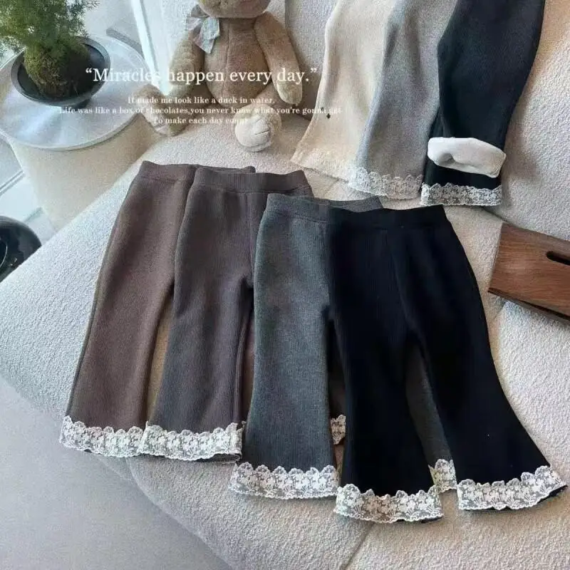Kawaii Casual Long Pants Fashion Childrens Clothing Girls Thick Winter New Long Pants Baby Stylish Fleece Lined Warm One Piece