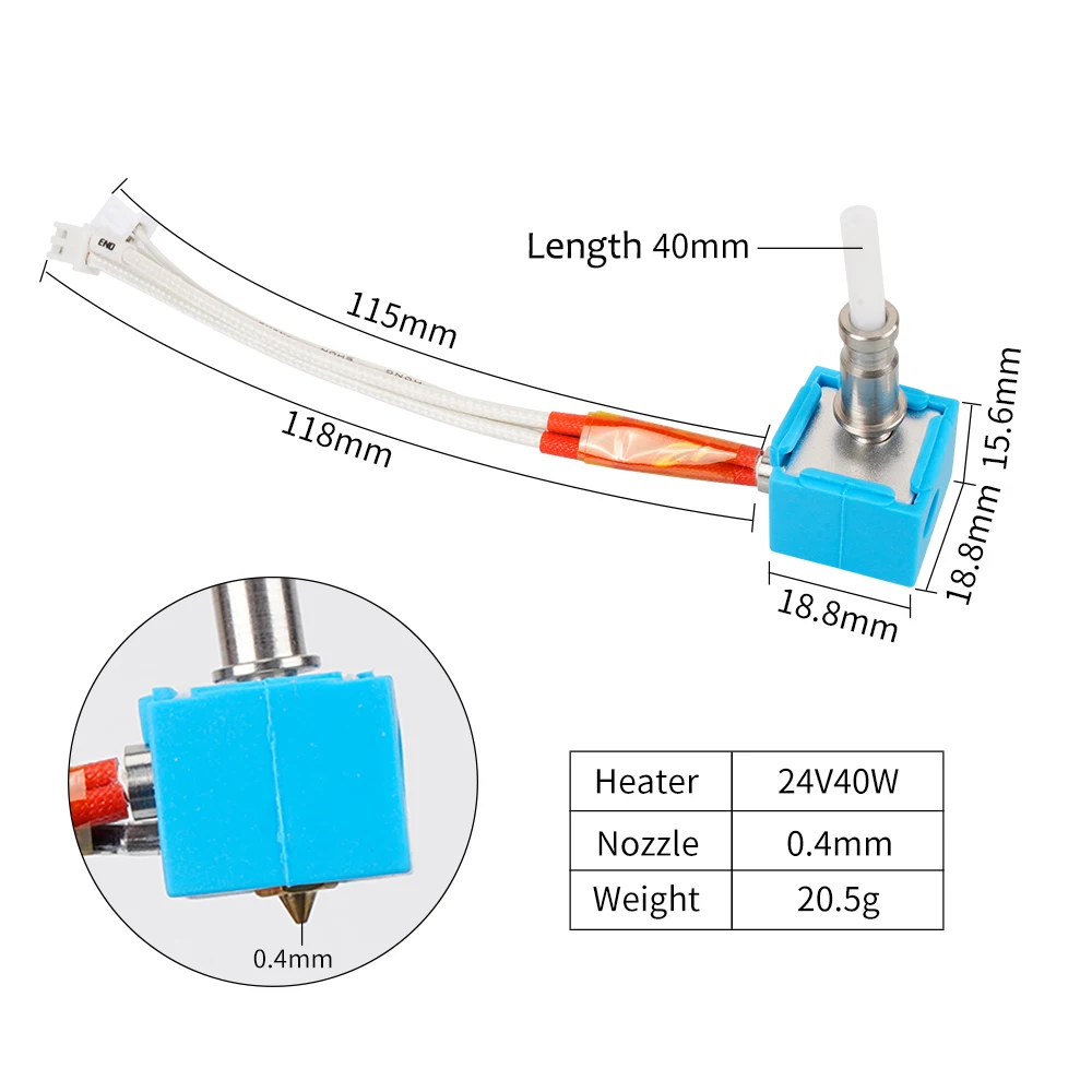 24V 40W Kotra Hotend Print Head 3D Printer bagian Hot End Cartridge pemanas untuk ANYCUBIC Kobra Go Kobra Max Plus j-head Hotend