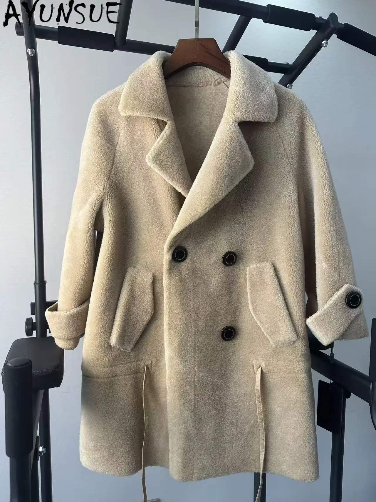 سترة من الصوف الحقيقي من AYUNSUE ملابس شتوية للنساء معطف متوسط الطول معاطف فريدة من نوعها تعزيز عيوب صغيرة لا استرداد ولا تبادل #1