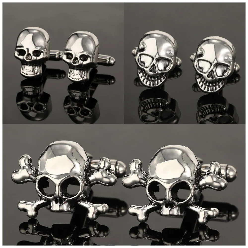 Personality Sinister Skull Cufflinks Skeleton Head Mens Cuff Links For Shirt Suit Tuxedo Blouse Sleeve Button