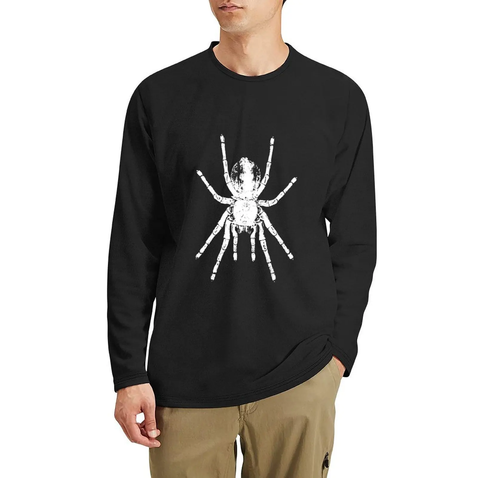 effrayant-tarantule-araignee-halloween-blanc-arachnide-produit-long-t-shirt-homme-vetements-grande-taille-hauts-vetements-pour-hommes