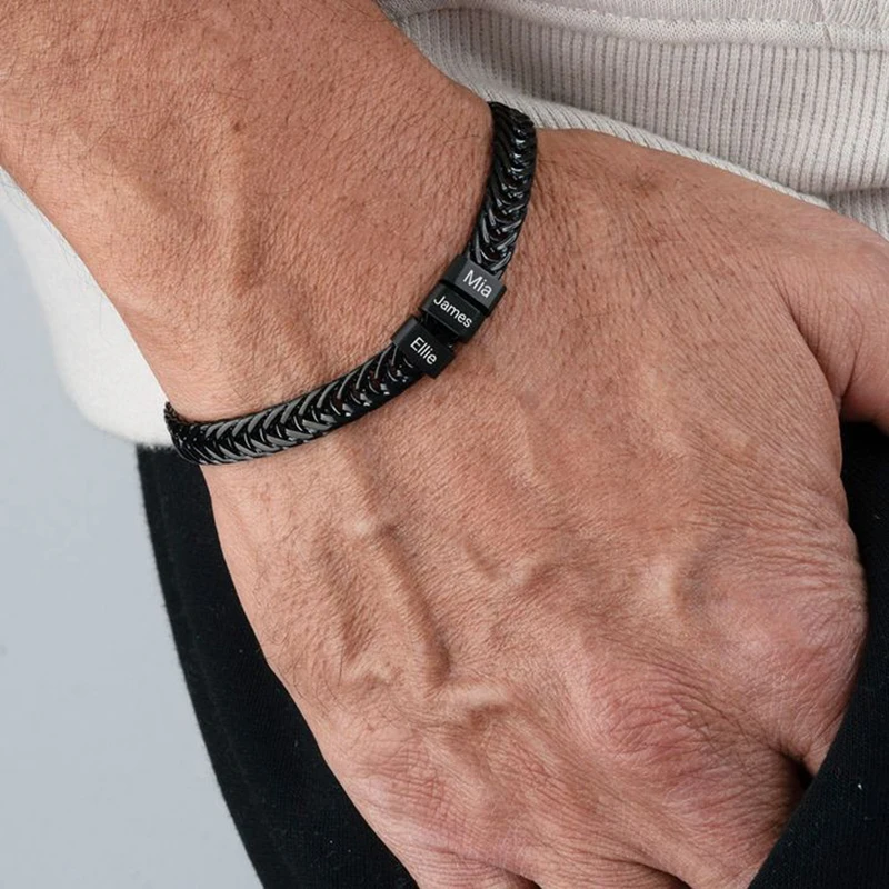 اسم مخصص سوار محفور للرجل شخصية DIY مجوهرات من صلب لا يصدأ صديقها هدية عيد ميلاد عيد الأب