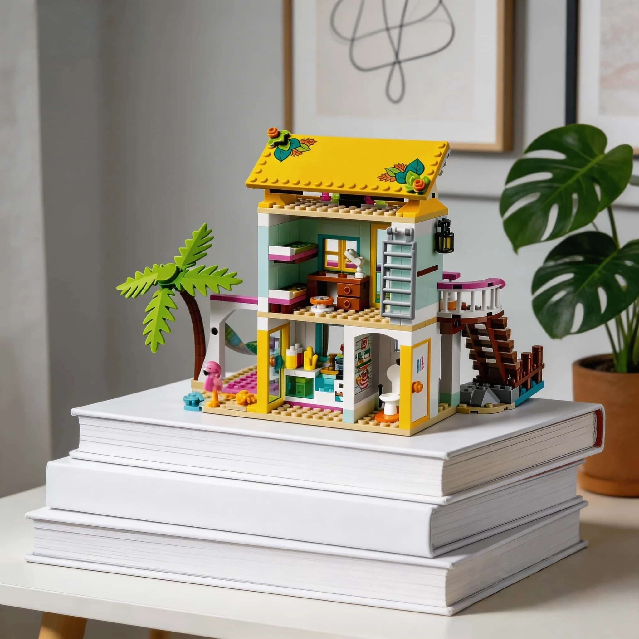 

MOC444pcs building yellow 2026 new home decoration MOC building new color house model brick assembly toy creative adult gift