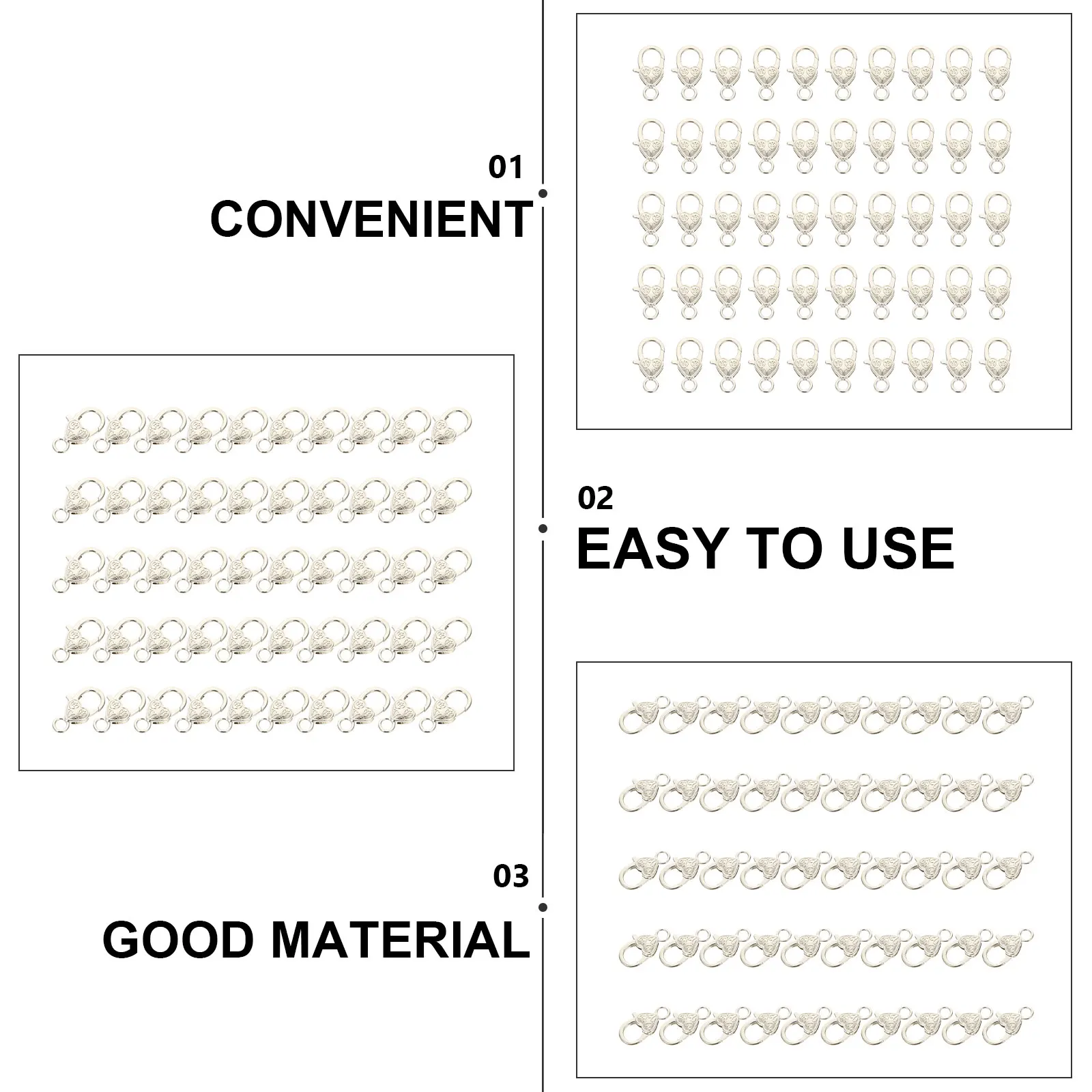 

50pcs Heart Shaped Zinc Alloy Lobster Clasps Buckles for Handbag DIY Pendant Hooks Silver Color Jewelry Accessories