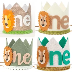 1pc Baby Lion Felt Crown Hats Birthday Party For Kids Birthday Hat 1 Year Animal Jungle Party Baby Shower Birthday Photo Props
