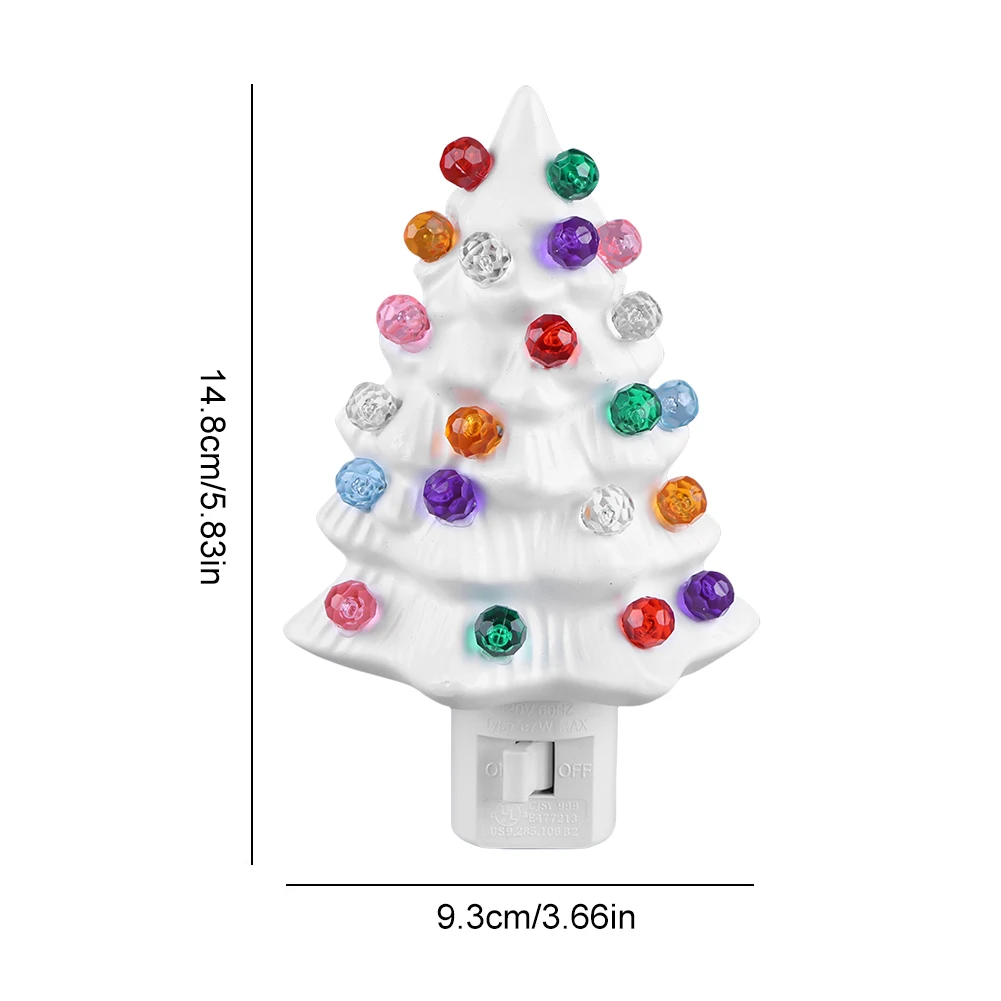 1-2Pcs Resin Christmas Tree Night Light,Vintage Christmas Tree Wall Plug in Night Light,Hand Painted Resin Xmas Tree  Nightlight