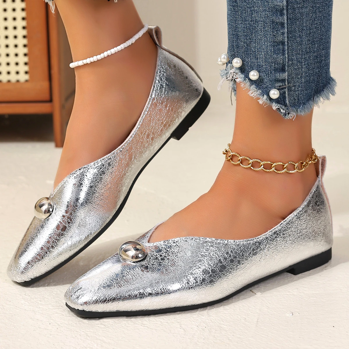 Frauen Wohnungen Plus Größe Französisch Stil Schuhe One Step Flache Karree Loafers Schuhe Vielseitige Bequeme Sommer Turnschuhe Frauen – Detail 8