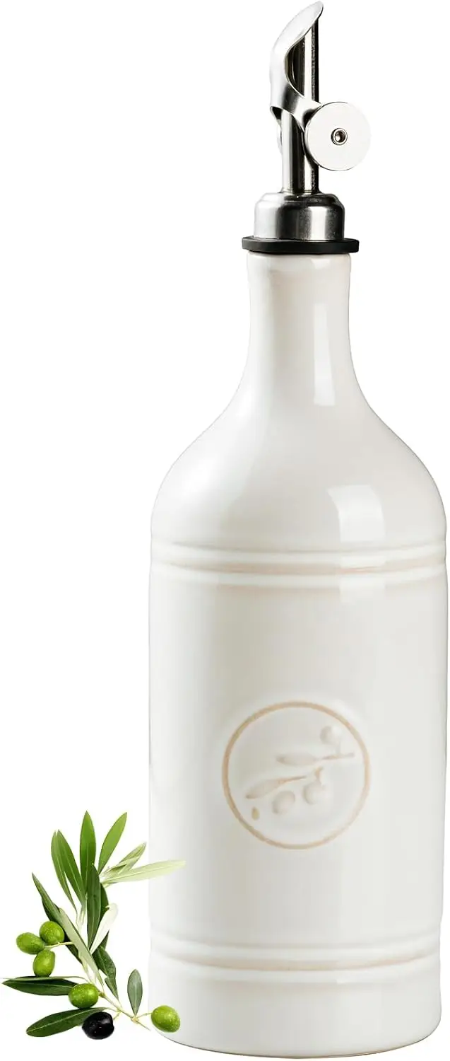 Botella Dispensadora de Aceite de Oliva con Boquilla, Dispensadores de Aceite de Cerámica de 18 oz para Cocina, Botella Opaca para Aceite Virgen Extra y Vinagre con Sistema Automático