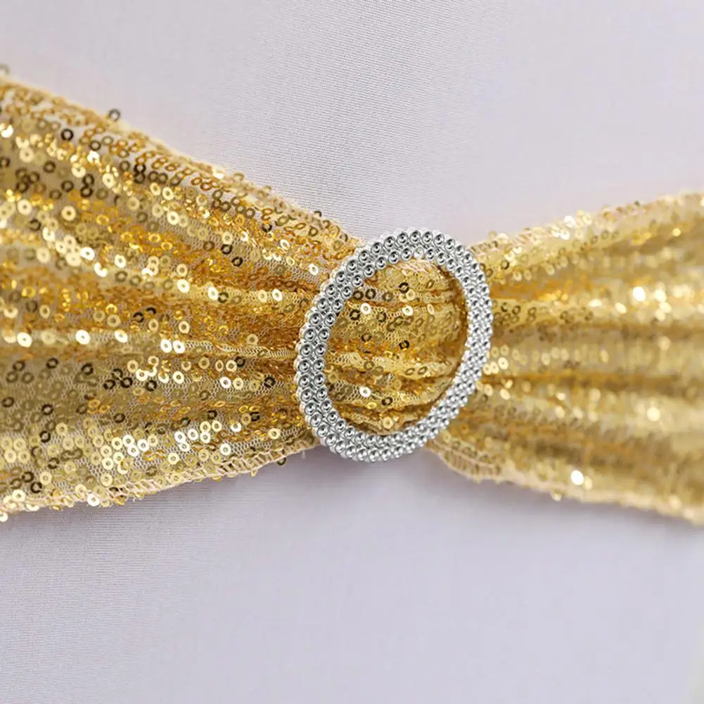 Chair Sashes Plain Tie Stretch Chair Sash Band With Round Buckle Elasticity Chair Back Bowknot Sequin Bandage Party Decoration