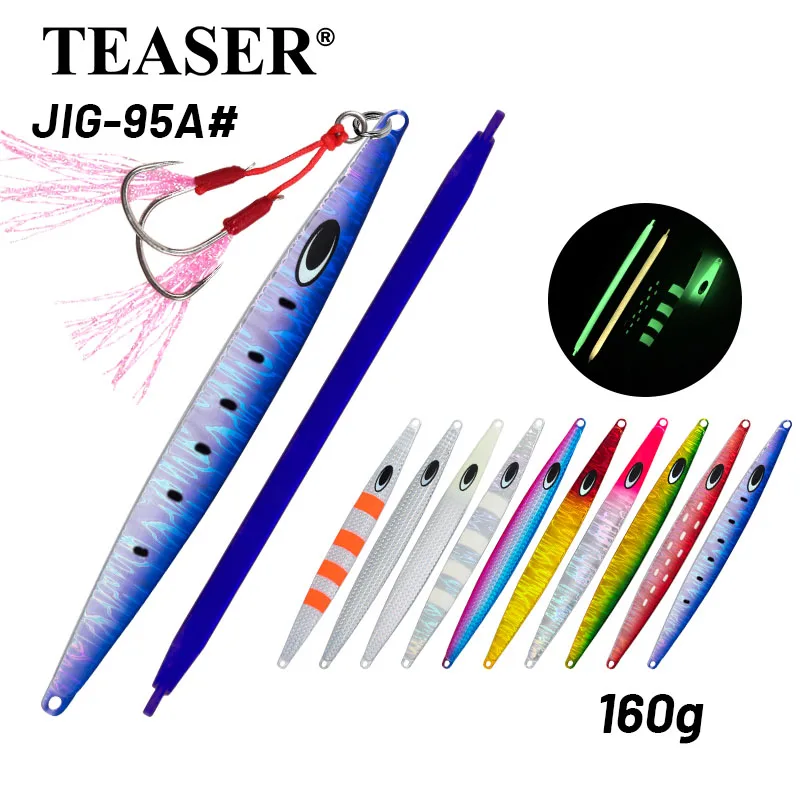 

TEASER J95-A Wiggle Rider 160g 185mm Saltwater Fishing Metal Jig Bait Luminous Hard Jigs Lure Fast Fall Sinking Jigging Lure
