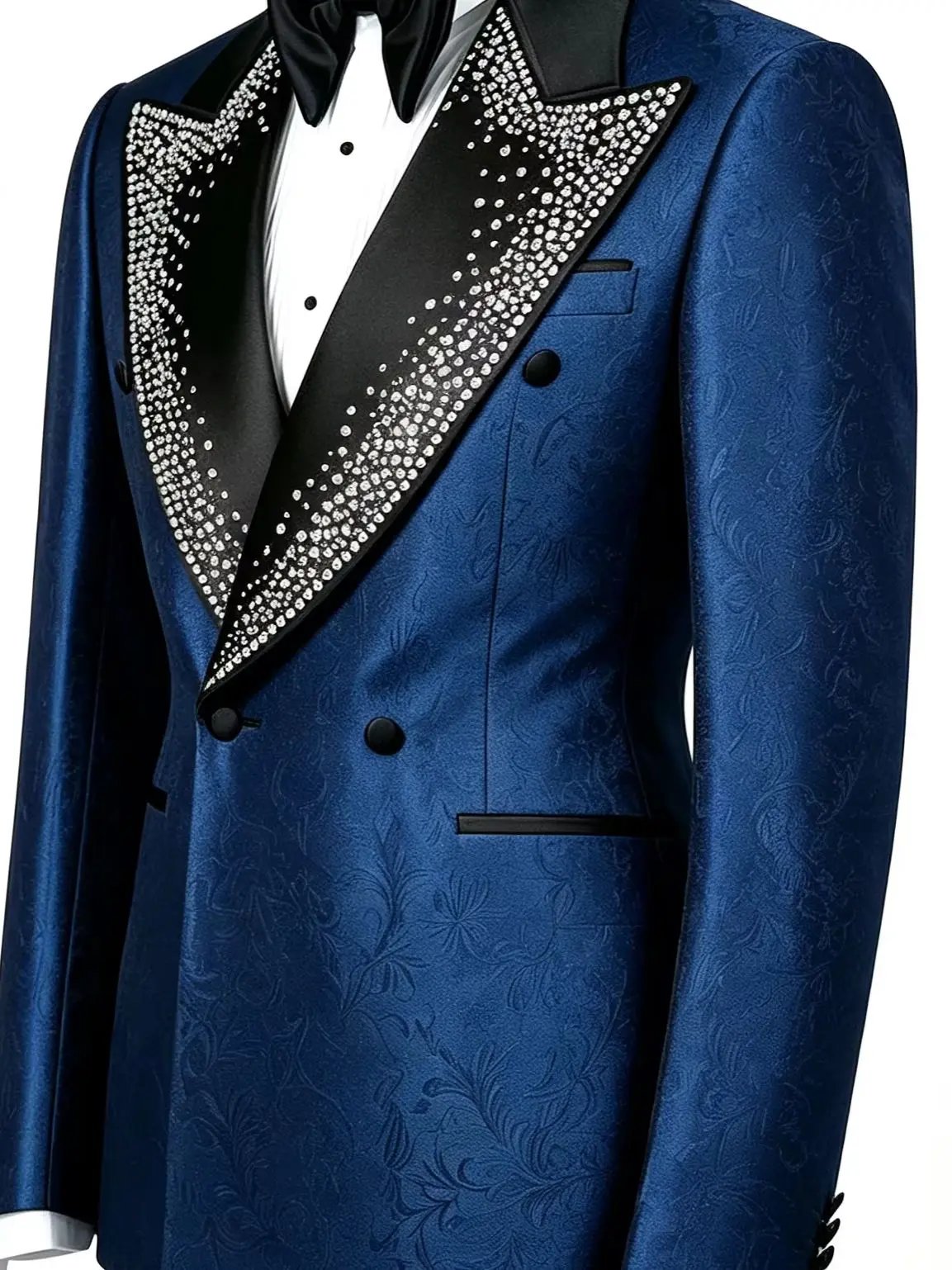 1 Piece Gorgeous Men Jacket Beaded Beaded Jacquard Peaked Lapel Double Breasted  Special Guest Wear Customized Formal Party Coat