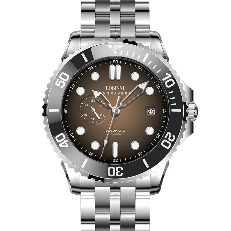 LOBINNI ساعة أوتوماتيكية للرجال 41.5 مللي متر ساعة يد ميكانيكية فاخرة موضة مضيئة 50 متر مقاوم للماء الياقوت ميوتا 8215