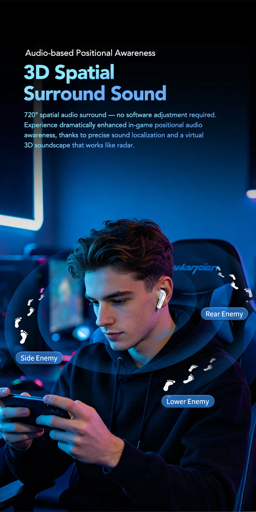 MINISO MS128 Bluetooth-Kopfhörer, geringe Latenz, kabellose Kopfhörer, lange Akkulaufzeit, intelligente Touch-Steuerung, HD-LED-Display, In-Ear-Ohrhörer – Detail 5