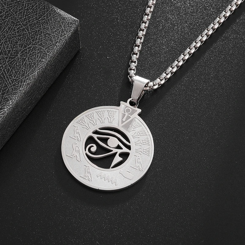 Edelstahl Auge von Horus Medaille Anhänger Halskette ägyptischen Totem Schmuck für Männer Frauen Gebet Amulette Schmuck