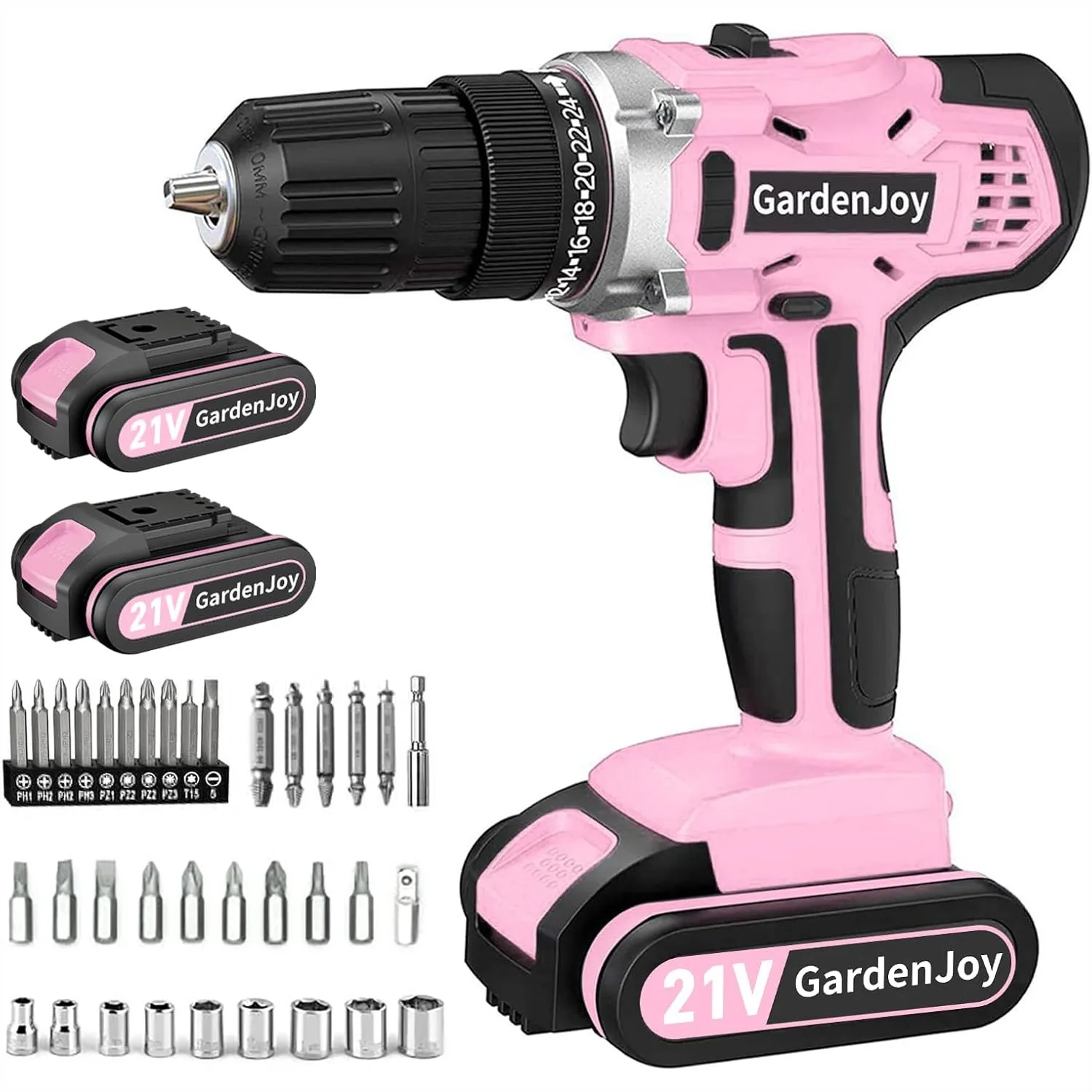 

20V Cordless Drill Set, 2 Batteries with Charger, 30Nm 2-Speed 3/8" Keyless Chuck, LED Work Light for Women DIY