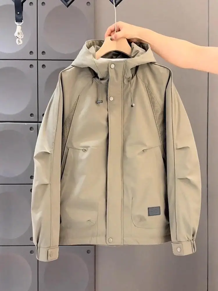 

Casual Men's Jaet Spring Autumn New Sle Hooded Workwear Youth Versatile Leisure Coat M Top Polyester Fiber Long Sve