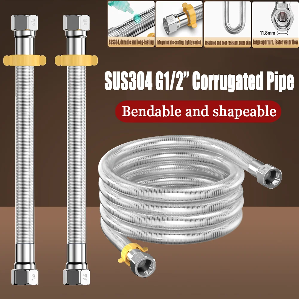 New 1pc 20-500cm Bathroom Corrugated Shower Tube Bend Arbitrarily Hose Explosion Proof Anti-winding Shower Hose with Wrench Pipe