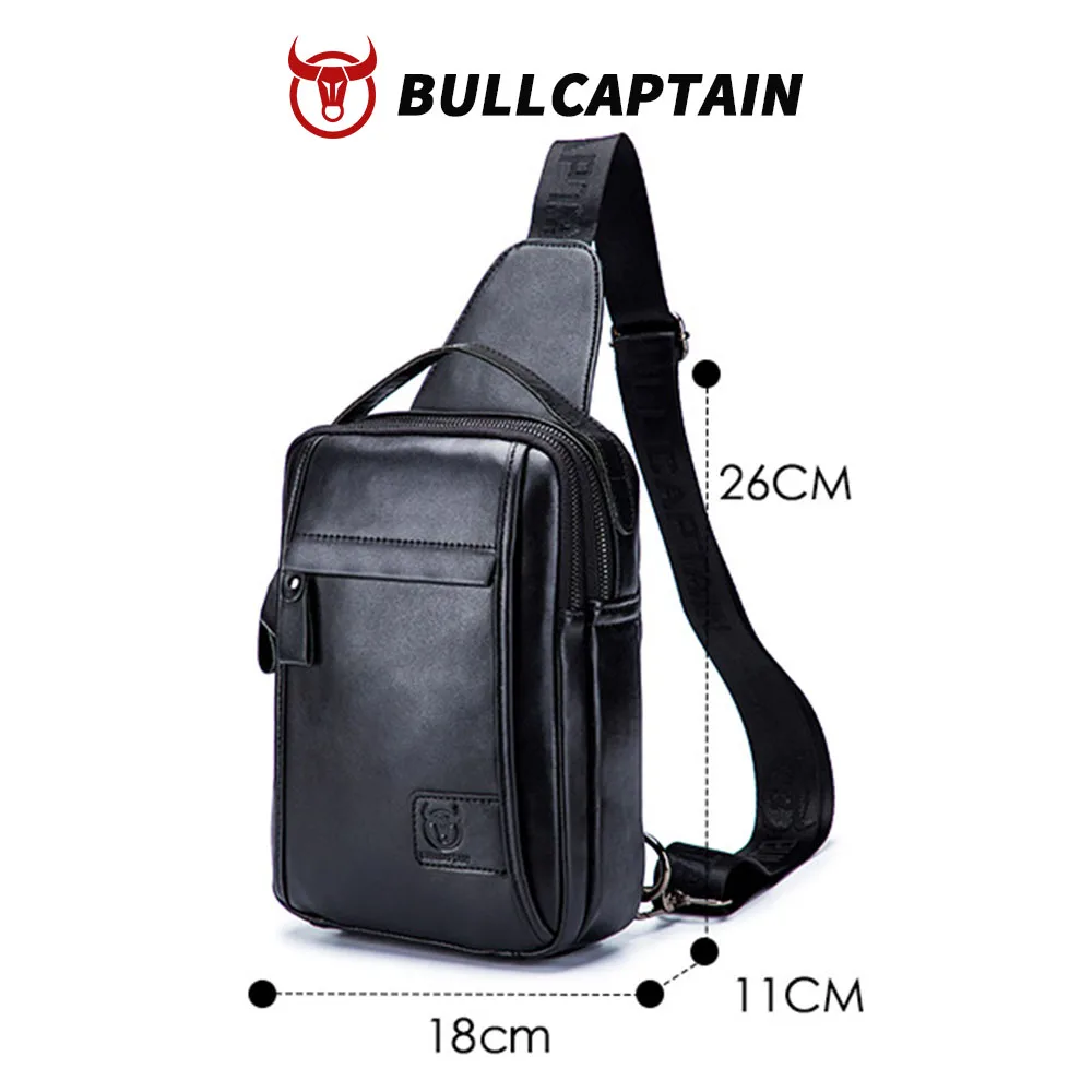 BULLCAPTAIN Genuine Leather Men's Chest Bag Multi Function Bag Can Accommodate 7.9 Inch IPai Pocket Fashion Men's Crossbody Bag view 6
