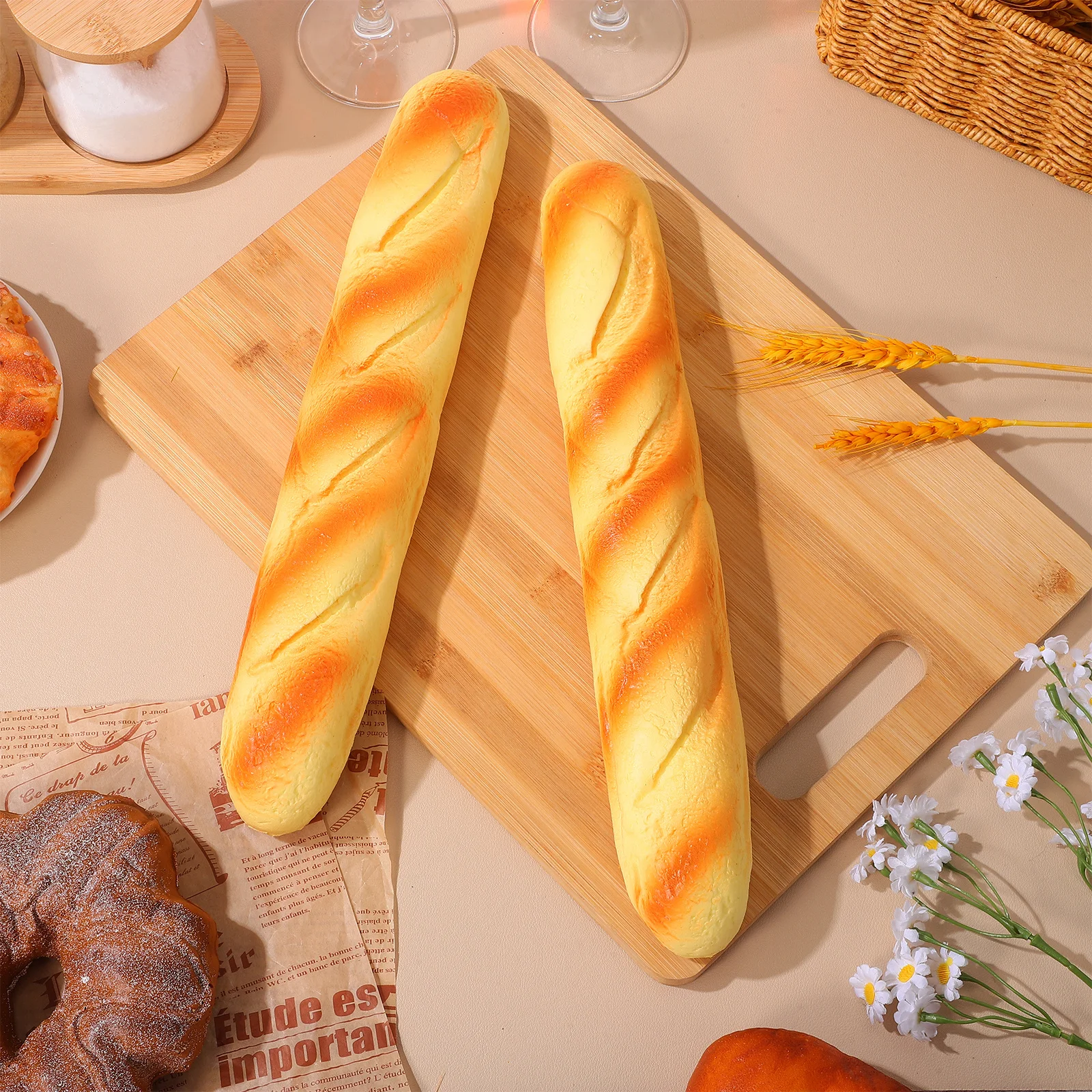 

2pcs Pu Loaf For Kitchen Decor Bakery Display Simulation Food Staging Prop Educational Artificial Food Simulation Set