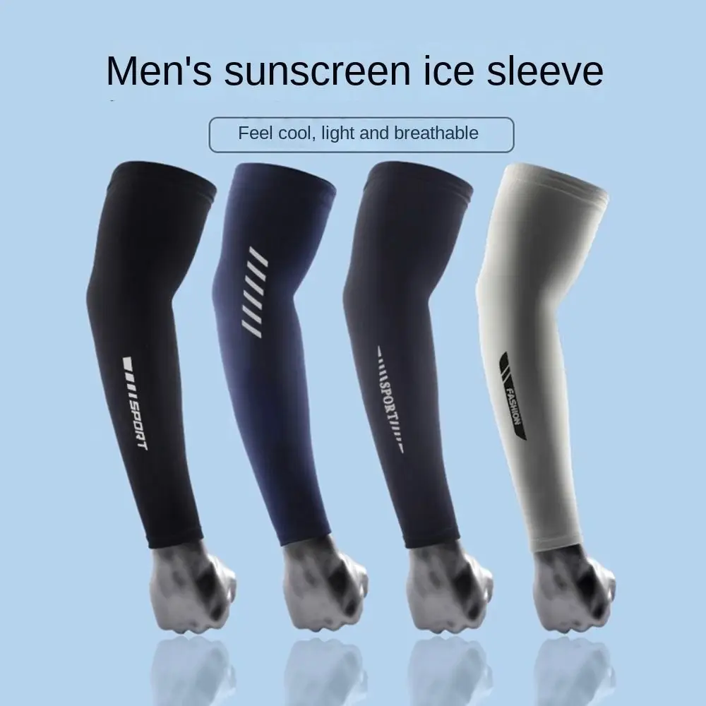 Summer Ice Silk Ice Sleeves UV Protection Breathable Long Arm Glove Non-slip Driving Hand Protector Cover Men