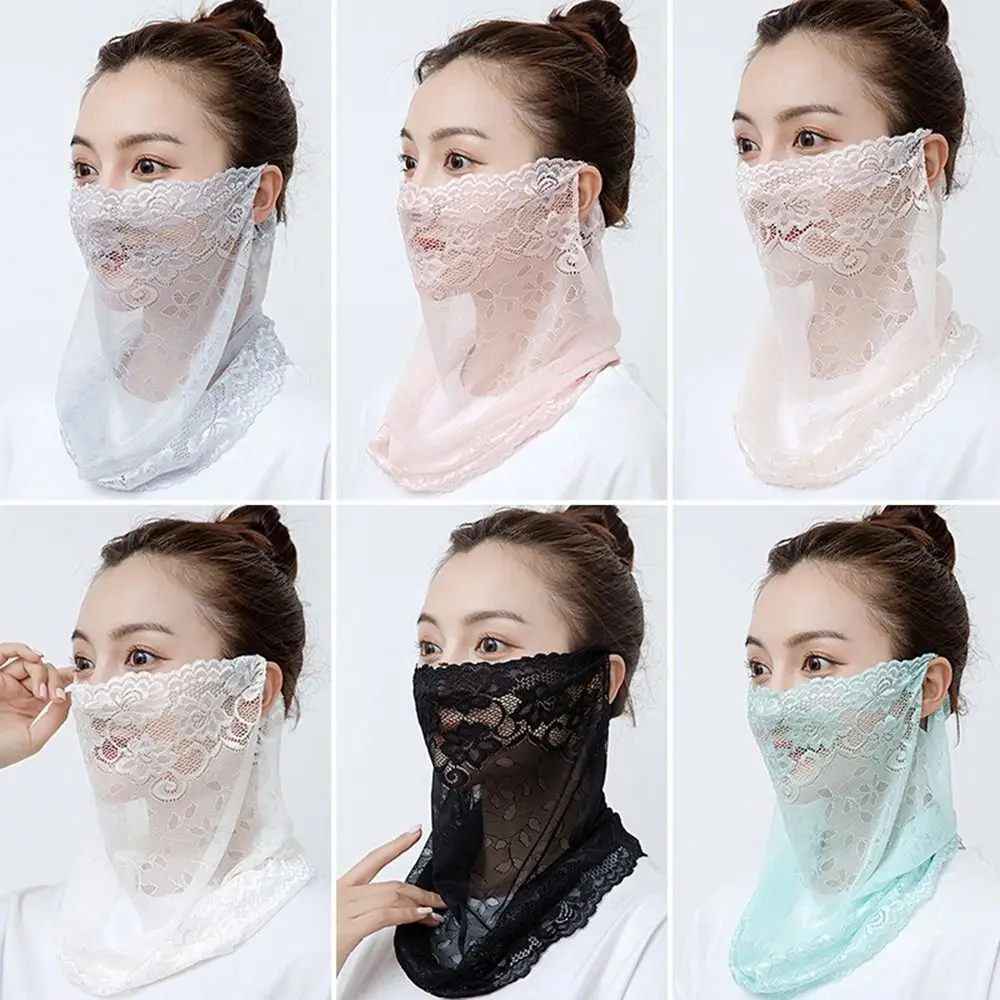 Écharpe de protection solaire en dentelle pour le visage, bandana réutilisable, bande de sauna pour les oreilles, anti-UV, lavable, nouveau, été