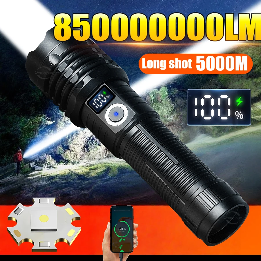 

Сверхмощный светодиодный фонарь 85000000LM, яркий свет, дальность 5000 м, суперяркий перезаряжаемый портативный фонарь для рыбалки и активного отдыха