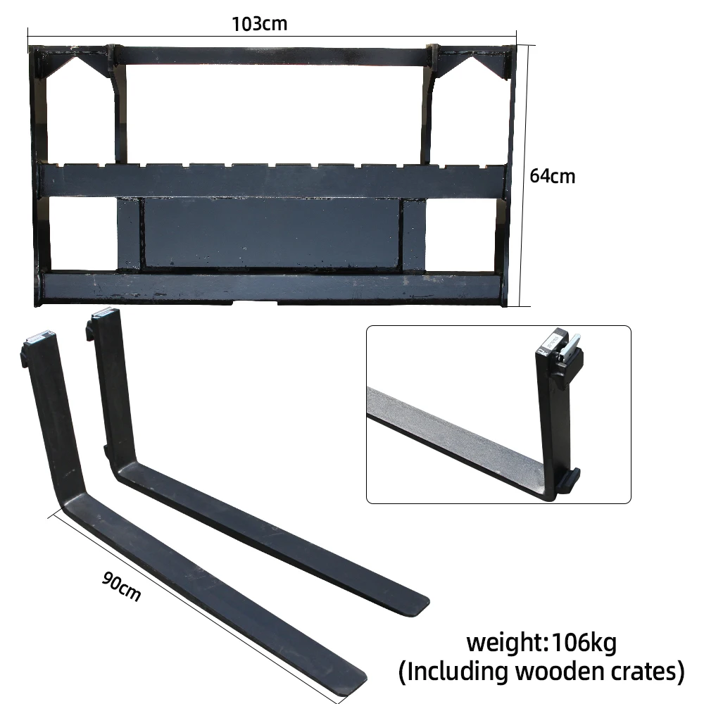 Черная металлическая насадка для вилок для поддонов для мини-погрузчиков-233.