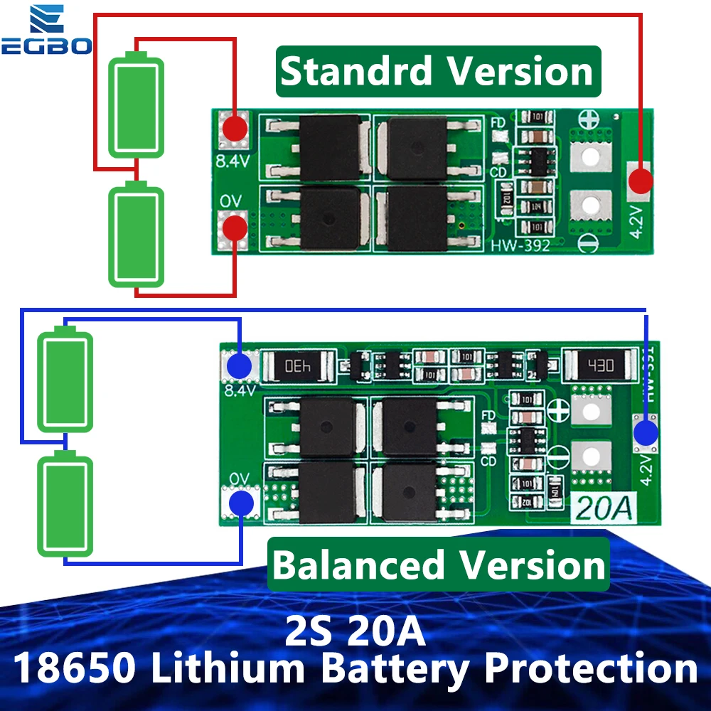 2S 20A 7.4V 8.4V 18650 Lithium Battery Protection Board/BMS Board Standard/Balance For DIY