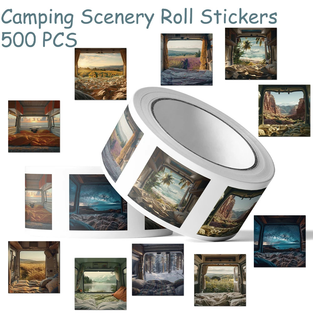 

500pcs Camping Scenery Roll Stickers Decals For Laptop Scrapbook Suitcase Skateboard Guitar DIY Aesthetic Waterproof Stickers