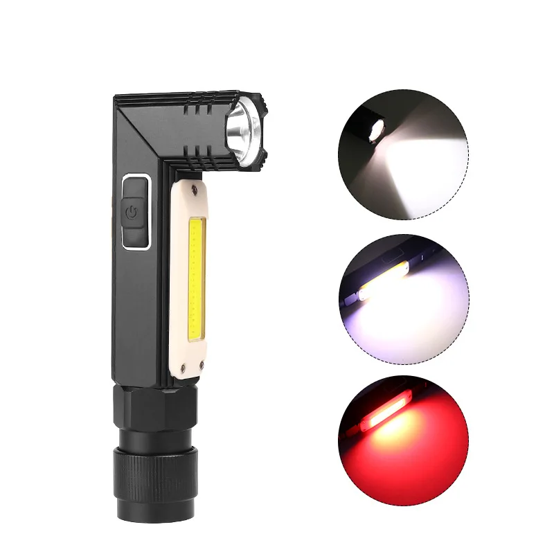 

USB Rechargeable Waterproof COB LED Flashlight - 5 Modes Tail Magnet Tie Light for Home