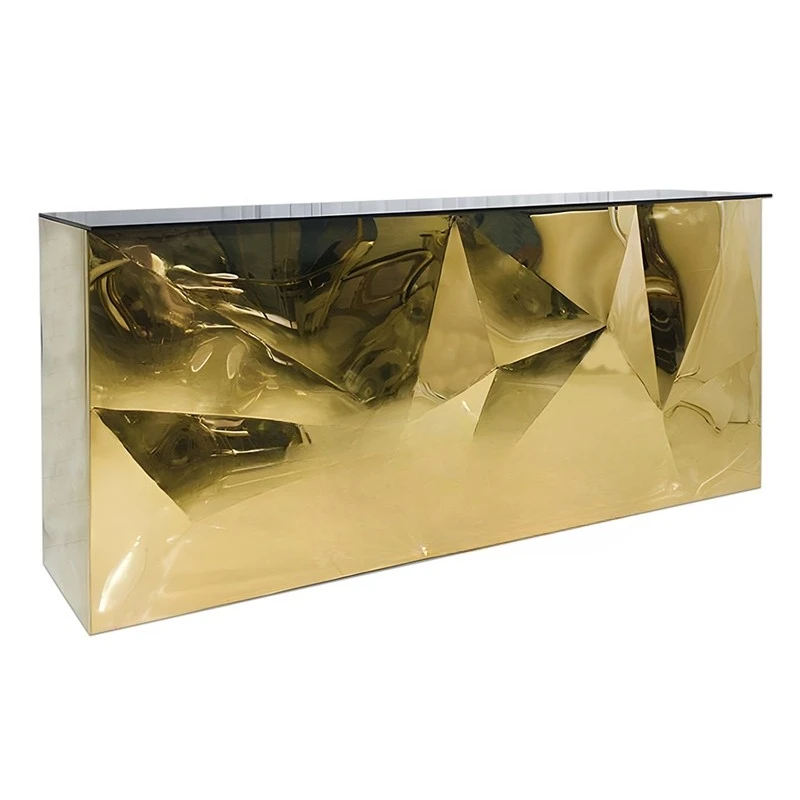 Hotel Restaurant Living Room Lobby Apartment Villa Fashion Bar Furniture Golden Mirror Stainless Steel Counter