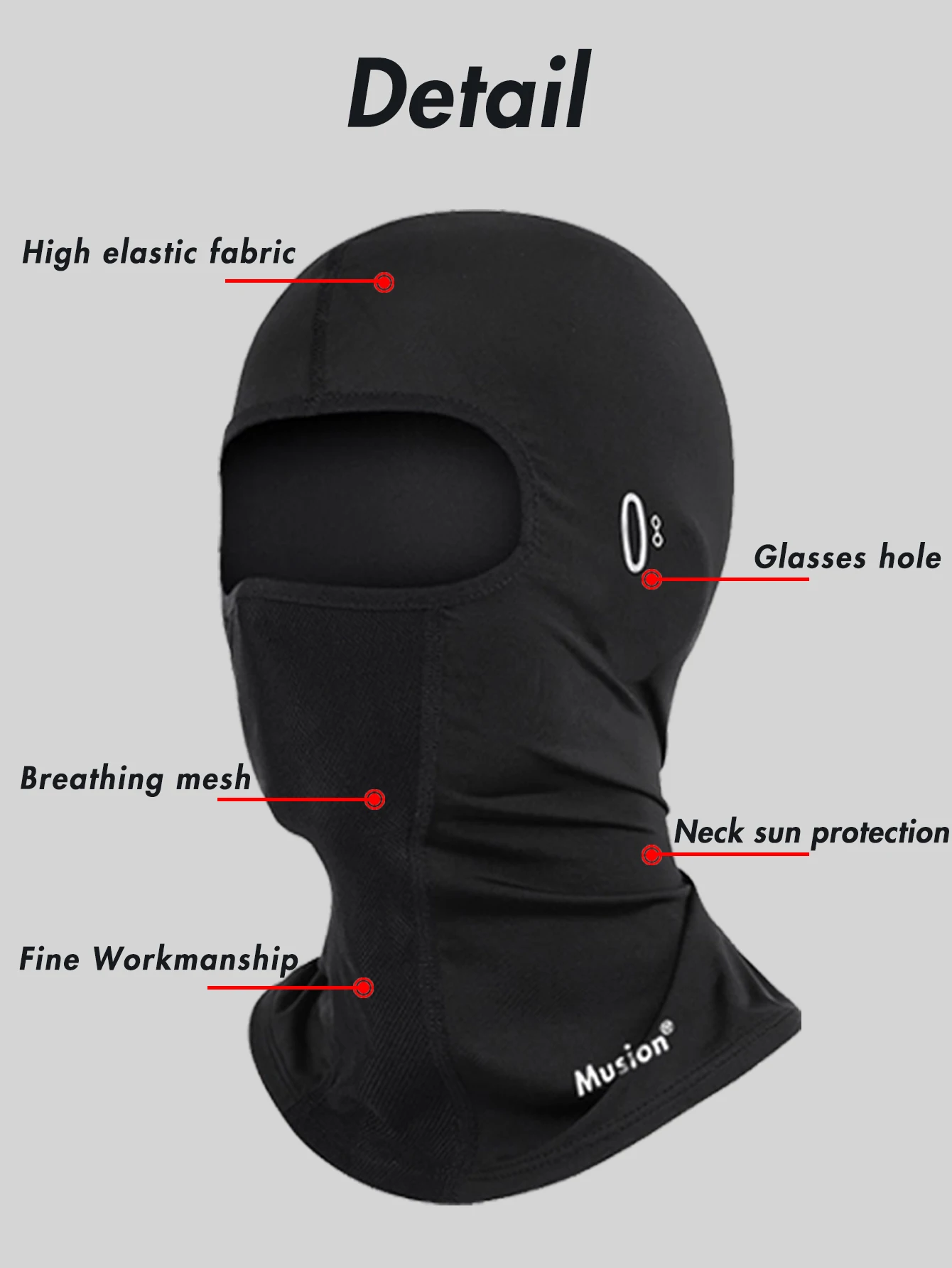 Musion Fahrradhelm Sturmhaube mit Brillengat Motorrad Vollgesichtsmaske Sonnenschutz Eisseide Biker Kopfbedeckung Atmungsaktiv – Detail 5