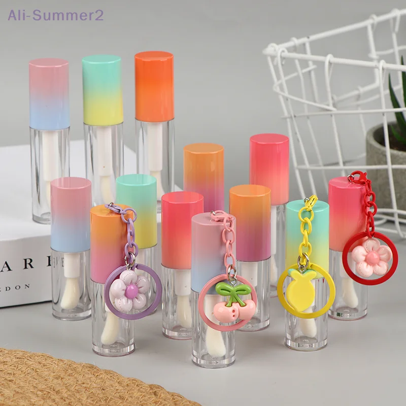 Butelka na błyszczyk z breloczkiem, gradientowa, pusta tubka na szminkę, pojemnik na płyn do wielokrotnego napełniania, butelka na próbki błyszczyka.