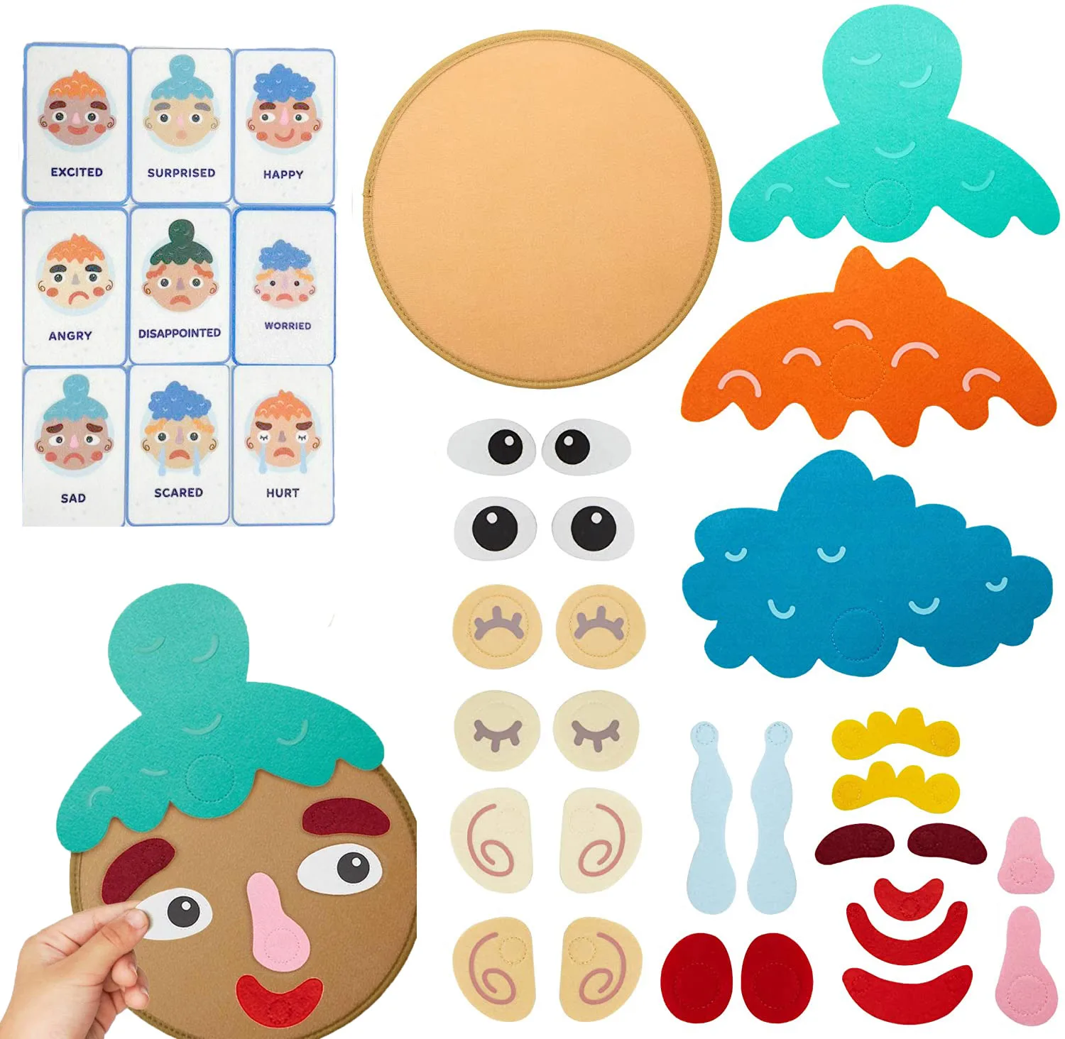 Gesellschaftliches, emotionales Lernen für Kinder, beschäftigtes Brett mit 9 Emotionskarten für Gesichter, Spiele, Vorschule, Lernen, sensorisches Autismus-Therapie-Spielzeug – Detail 8
