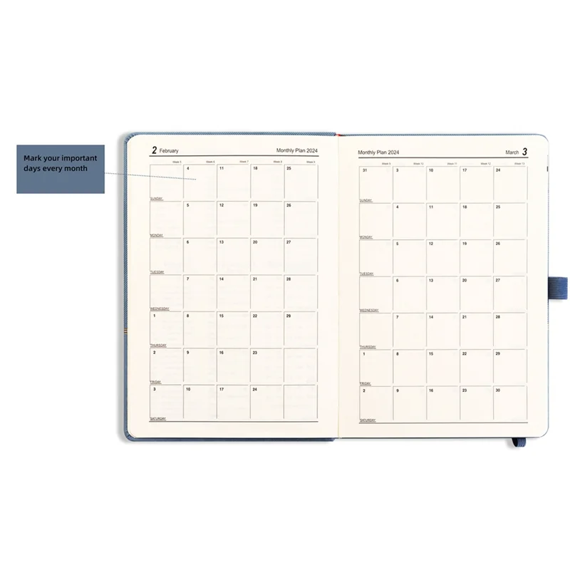 2024 مخطط محمول 365 يومًا غطاء جدول يومي أسبوعي دفتر تقويم مدمج جدول أعمال مكتب المدرسة أزرق متين #6