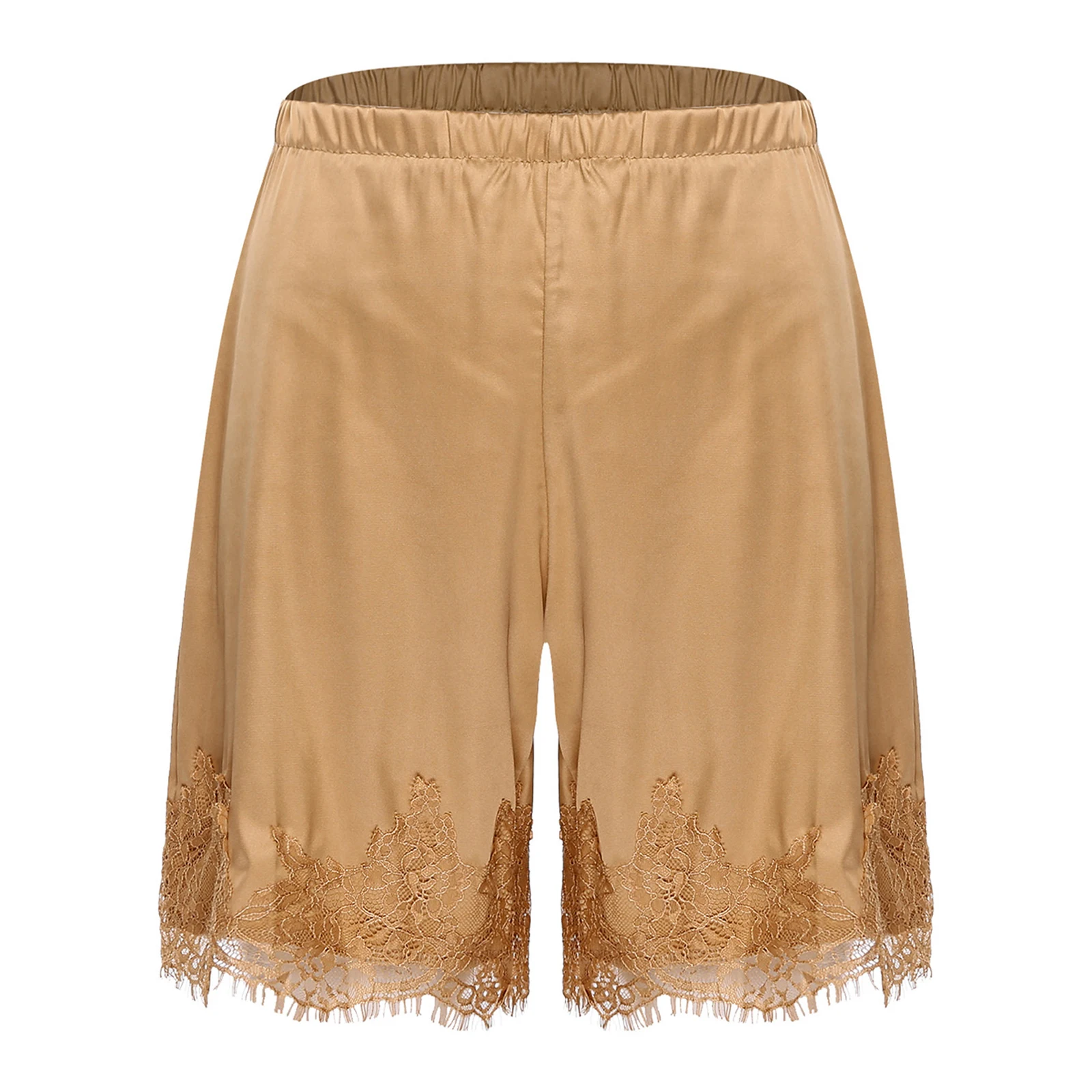 

Женские атласные нижние брюки, полускользящие кружевные трусы с цветочным принтом и отделкой ресниц, эластичный пояс, шорты, пижамы, ночное белье