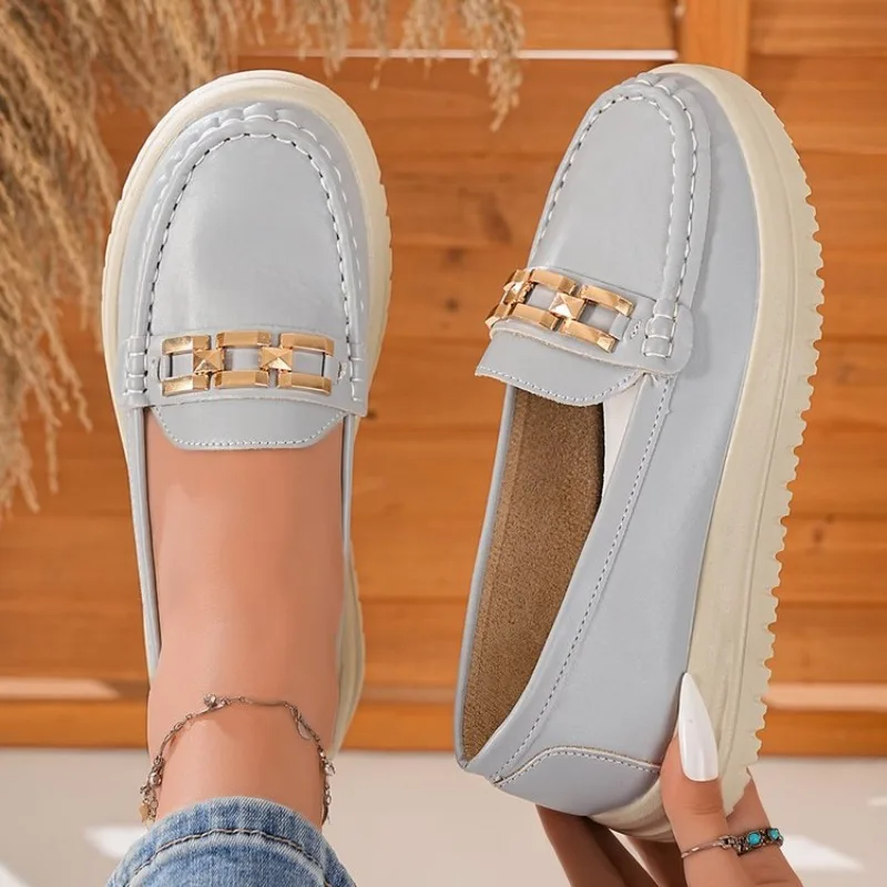 Mocasines de Mujer con Punta Redonda, Detalle de Costuras y Herrajes, Calzado Casual para Uso Diario, Zapatos para Caminar, Oficina y Trabajo, Calzado Versátil