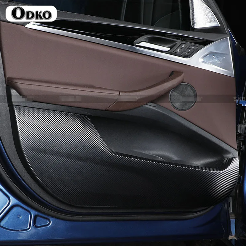 4PCS For BMW X1 X3 X5 X6 X7 F48 F39 G01 G02 G05 F16 Leather Carbon Fiber Sticker Door Anti Kick Cover Protection Mat