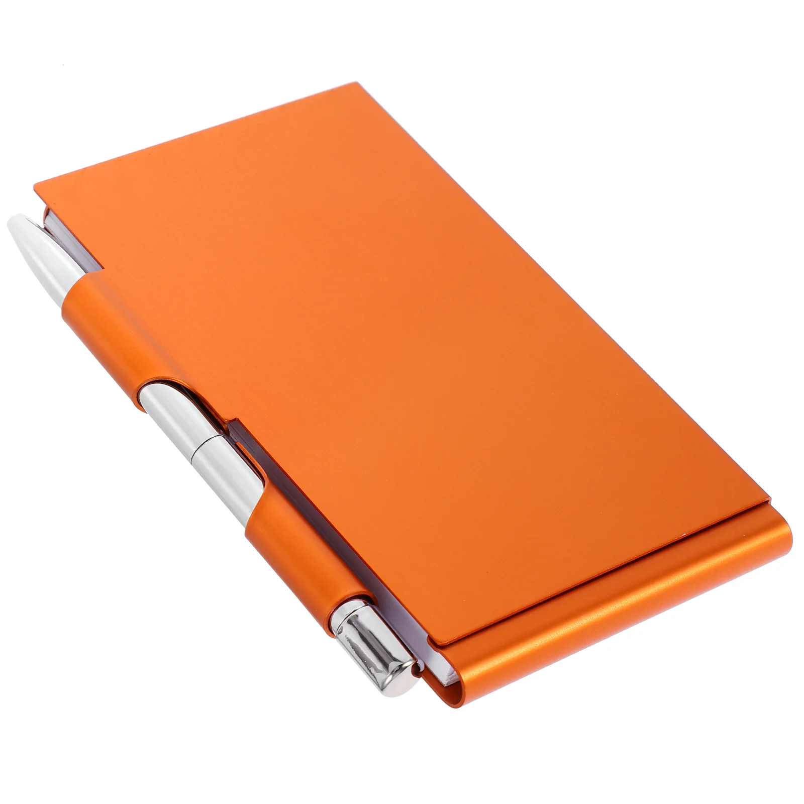 Creatieve Notebook Pads Pocket Metal Shell Memo met Penhouder Oranje Papier Kantoor De