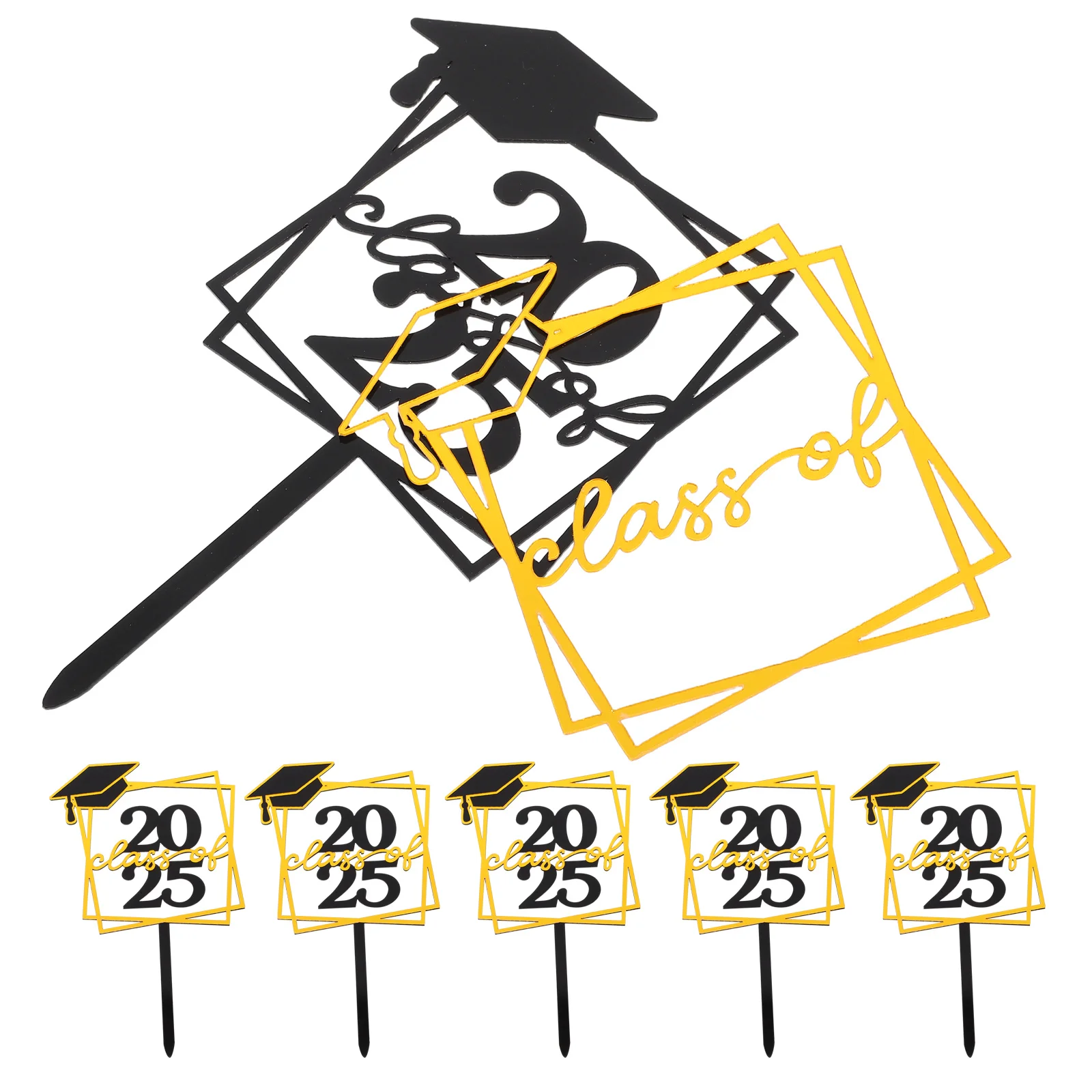 

6Pcs Acrylic Graduation Cake Toppers 2025 Stylish Grad Party Cake Insert College Graduation Cupcake Decoration
