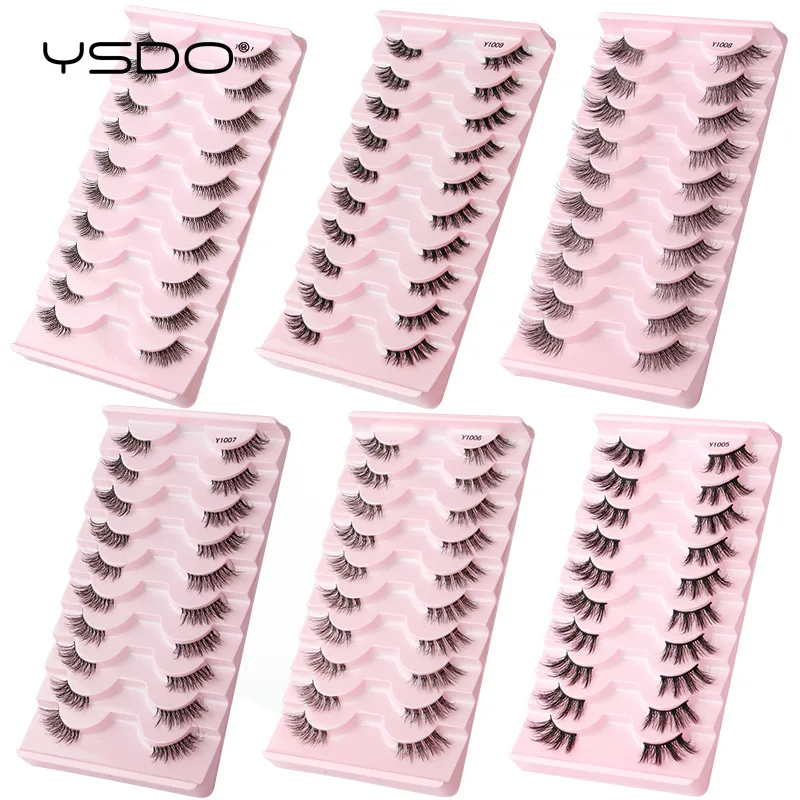 YSDO 10 Pairs Half 3D Faux Mink Lashes High Quality Soft Eyelashes Extensions Handmade Makeup Natural Long Half Mink Eye Lashes