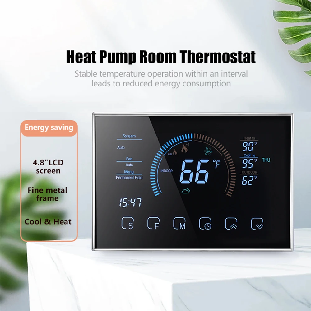 WiFi Smart Heat Pump Room Thermostat Temperature Controller 4.8 Inch Color LCD Screen Programmable Touch Control/ Mobile APP