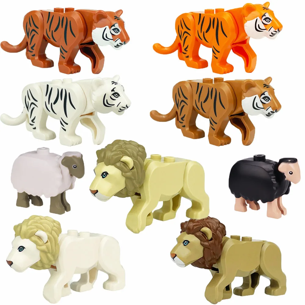 MOC City Tier-Bausteine Tiger Löwe Schaf Zoo Wald Zubehör Bausteine Kinderspielzeug Geschenk