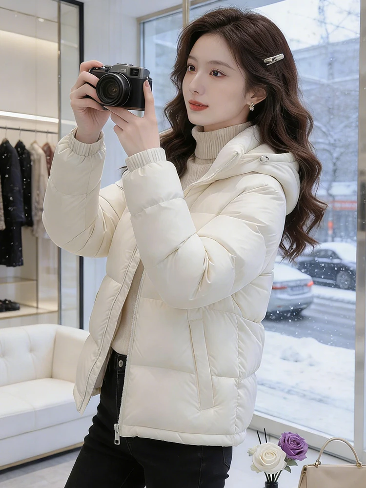 

Зимняя утепленная теплая хлопковая куртка-пуховик для женщин с капюшоном, удобная для повседневной носки, в корейском стиле